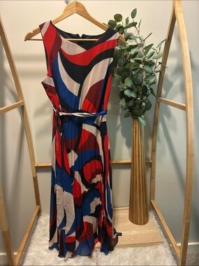Sleeveless Abstract-Print Maxi Dress in Red, Blue & Black